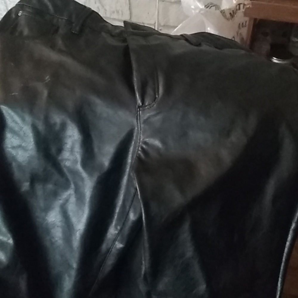 Black faux leather pants